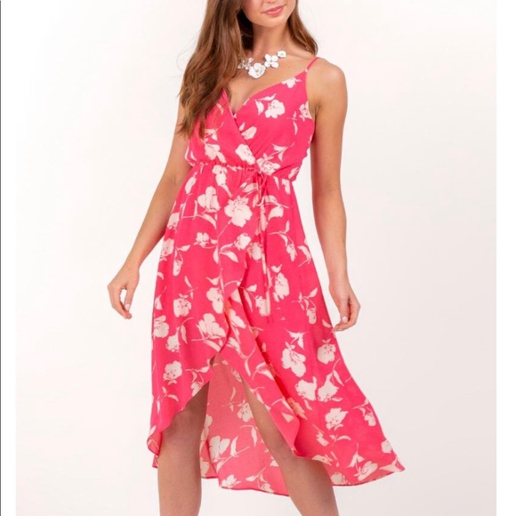 Francesca's Collections Dresses & Skirts - Francescas Floral Wrap Pink Dress